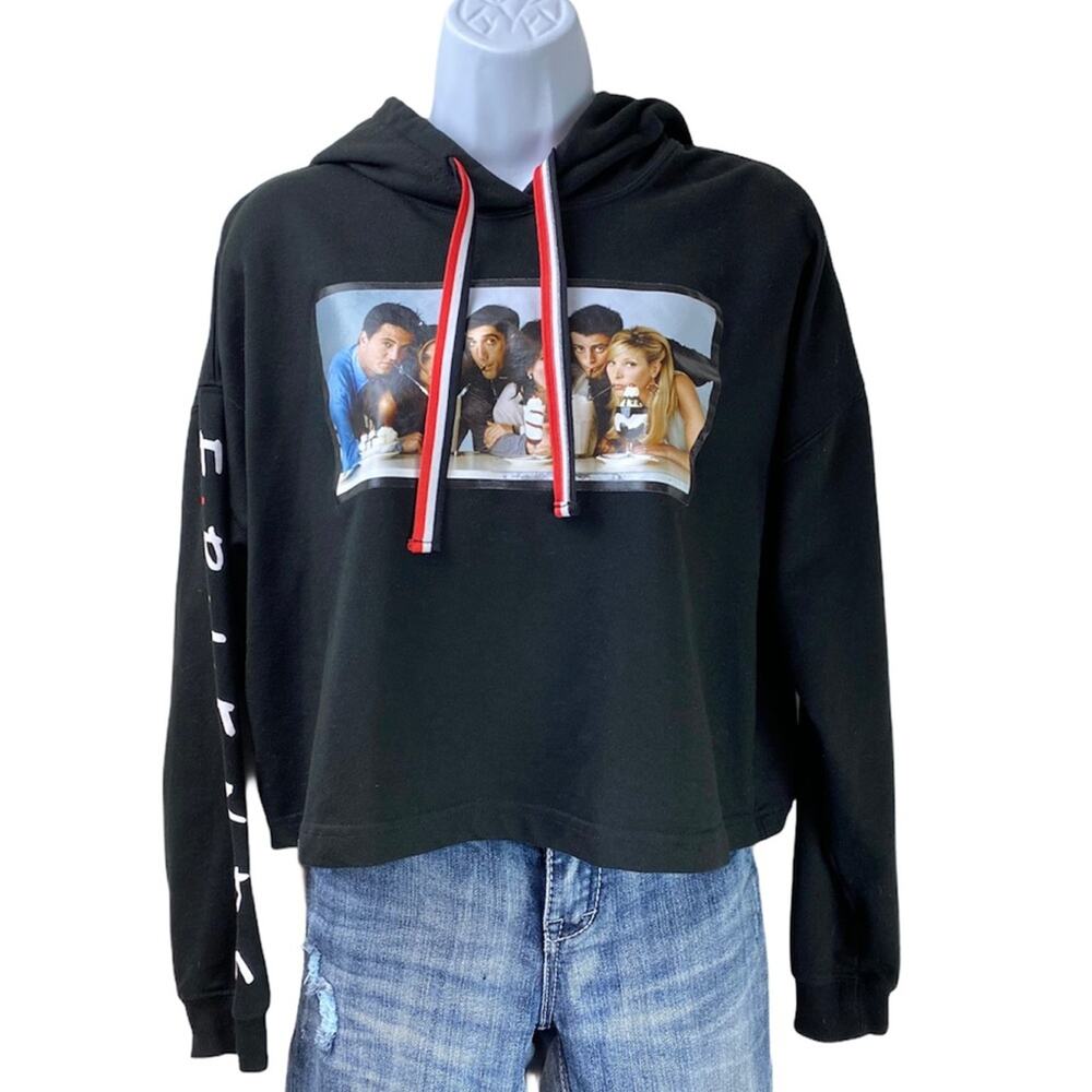Friends Boxy Hoodie Sweatshirt Sz M Black